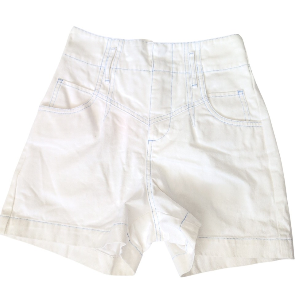 Fleur du Mal Womens White High Waisted Contrast Stitch Twill Denim Shorts Size 2 - Picture 4 of 13
